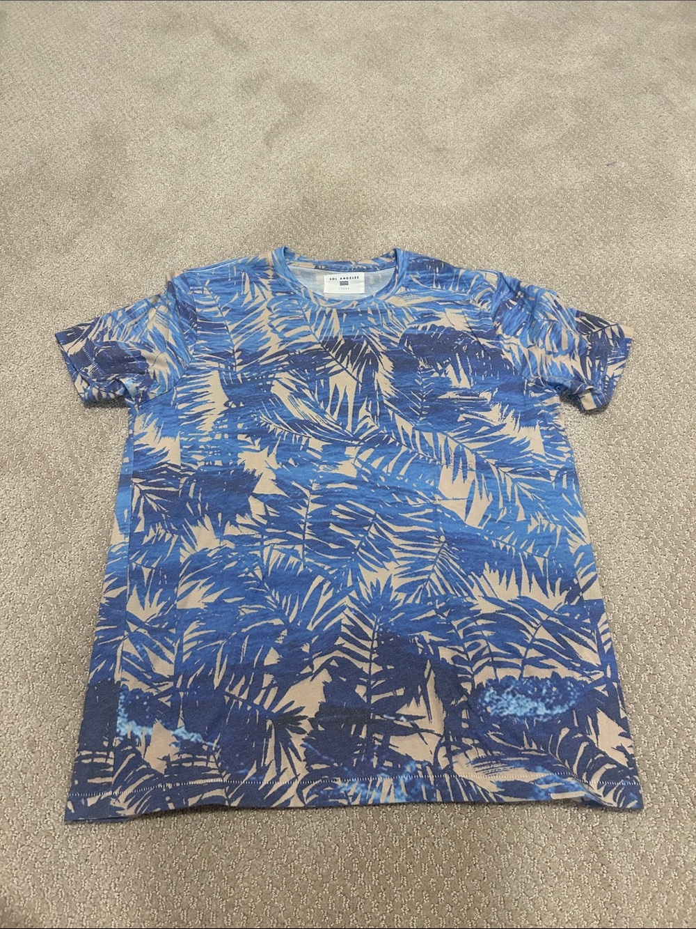 Sol Angeles Blue and Tan Palm-Print Short Sleeve Tee